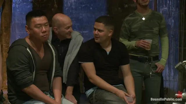 Poster: Drake Jaden swallows Girth Brooks' giant cock at the Armory party.