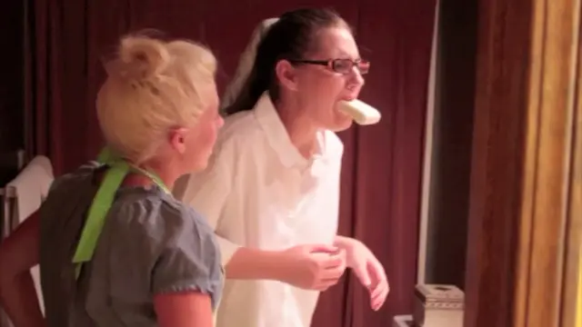 Poster: Punished Lesbian. Naughty girl is put over the knee for some disciplinarian style hand spanking and punishment