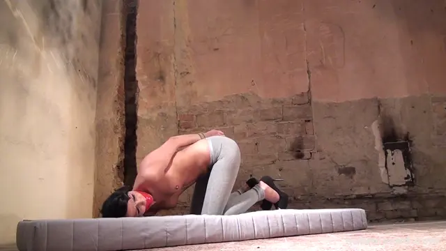 Poster: Samantha getting hogtied mouth-stuffed tapegagged stripped tit-grabbed