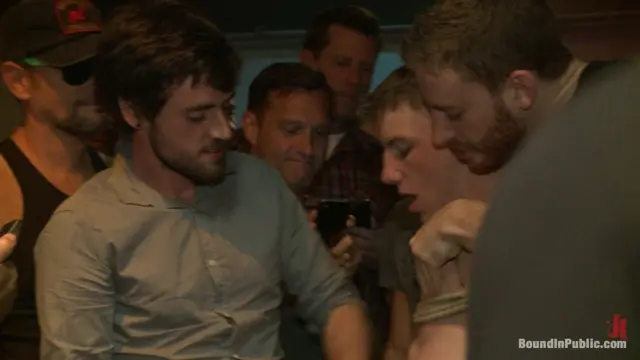 Poster: Ripped stud with a giant cock get used in a crowded bar