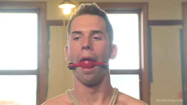 Poster: Hung stud tied up, ass fucked and made to swallow cock