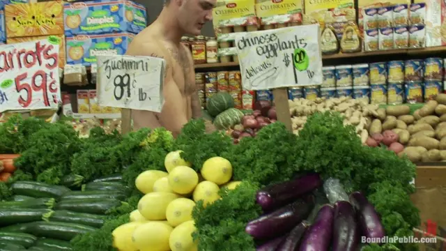 Poster: Studly shoplifter gets an eggplant up his ass and a face full of cum a