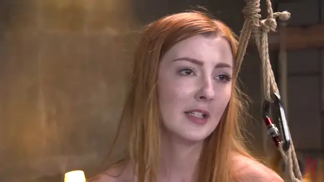 Poster: Redheaded Girl Next Store Megan Winters Fucked in Brutal Rope Bondage!