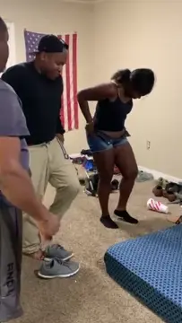 Poster: Ebony girl and boy gets a belt spanking for not doing chores