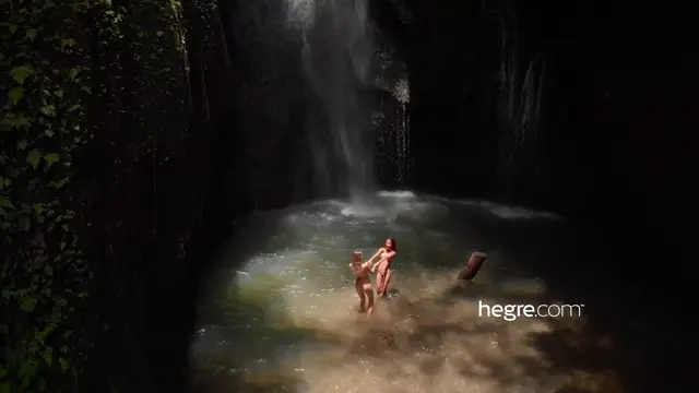 Poster: Clover and Putri naked in bali waterfall 4k